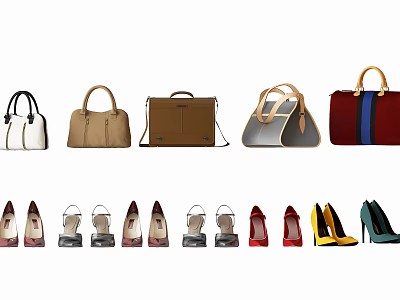 Stylish High Heels In Various Colors Paired With Fashionable Handbags 3d model