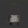 Ancient Stone Well Structure With Ornate Iron Frame And Stone Paved Base 3d model