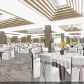 Elegant Banquet Hall Interior With Luxurious Chandeliers Tables Chairs And Flower Decorations