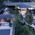Modern Homestay Building With Courtyard Roof Trees Stone Path And Open Design