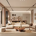Modern Living Room Interior Design With White Sofa Wooden Elements Fireplace TV Wall And Rug