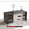 Modern Bar Counter With Black Top Wine Rack Sink Decorative Items And Metal Bar Stools
