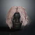 Black Mannequin Head With Human Face Features And Fluffy Pink Hair