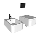 Modern White Wall Mounted Toilet With Matching Sink On Gray Wall