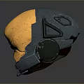 Futuristic Sci Fi Weapon With Golden Gray Metallic Helmet Shaped Mechanical Design