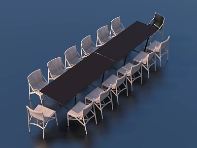Modern Black Long Conference Table With White Chairs In Indoor Design 3d model