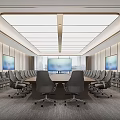 Modern Elegant Spacious Conference Room With Large Meeting Table Video Screens And Comfortable Office Chairs