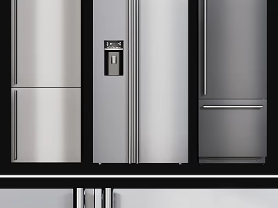 Sleek Modern Refrigerators And Freezers With Stainless Steel Finish For Kitchen Areas 3d model