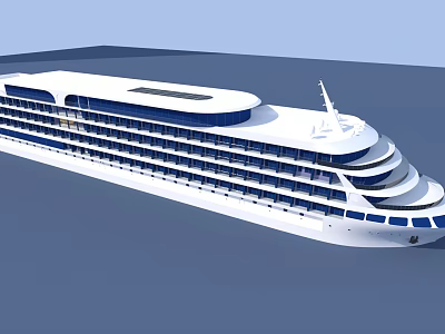 Modern Wooden Ship Design With Multiple Decks And Large Windows On Blue Water 3d model