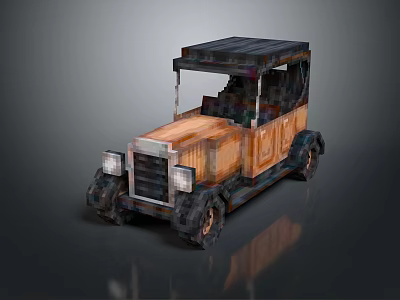 Electric Toy Vintage Style Convertible Car With Wooden Metal Design And Headlights 3d model