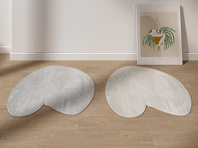 Two Heart Shaped Soft Light Gray Rugs For Minimalist Wooden Floor Decor 3d model