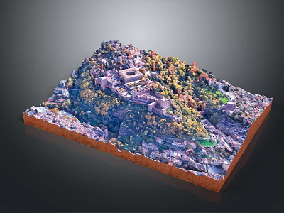 Realistic 3D Mountain Landscape Model With Buildings Trees and Lush Terrain 3d model
