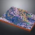 Realistic 3D Mountain Landscape Model With Buildings Trees and Lush Terrain
