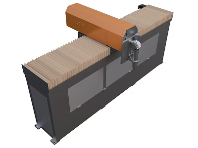 Industrial Conveyor Processing Equipment With Orange Top And Metal Frame Structure 3d model