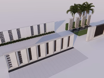 Modern Scenic Wall With Geometric Patterns White Stone And Palm Trees 3d model