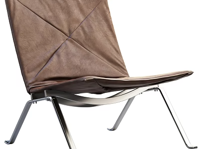 Modern Stylish Brown Leather Leisure Chair With Sturdy Metal Frame 3d model