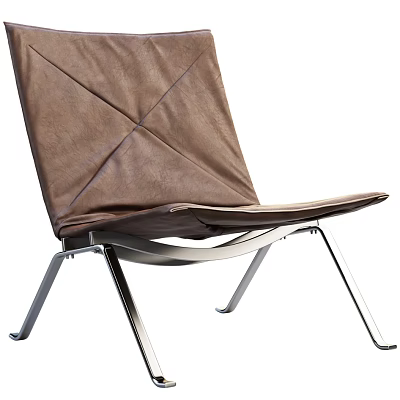 Modern Stylish Brown Leather Leisure Chair With Sturdy Metal Frame 3d model