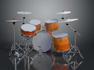 Wooden Drum Set With Multiple Drums Cymbals And Metal Stands 3d model