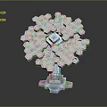 White Snowflake Shaped Decorative Furniture With Central Blue Cube And Base
