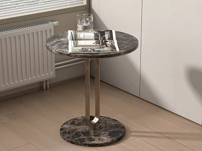 Modern Round Side Table with Marble Top and Metal Base Design 3d model