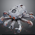 Futuristic Mechanical Octopus With Robotic Tentacles Silver Body Red Blue Accents And Cockpit