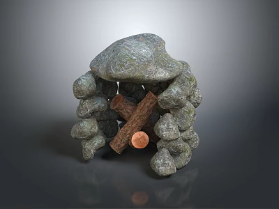 Wooden Crossbeams In Stacked Stone Structure With Natural Textures And Artisan Craft 3d model