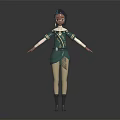 3D Female Fantasy Character Creature In Green Adventurer Outfit With Headpiece And Boots