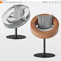 Modern Bar Stools With Round Backrest Silver Transparent And Brown Leather Black Base Gray Pillow