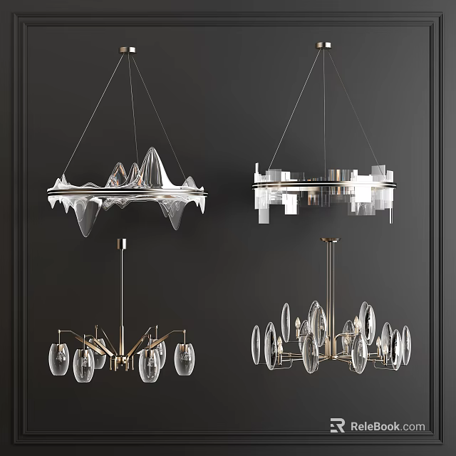 Modern Unique Design Chandeliers With Glass Elements And Metal Frames For Interior Decor 3d model 