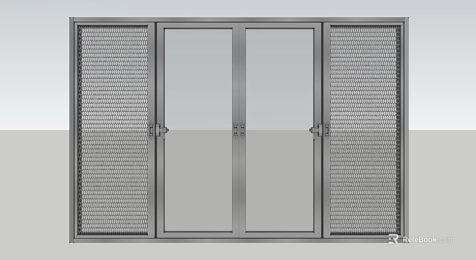 Modern Sliding Windows With Metal Frame Mesh Design And Side Panels 3d model 