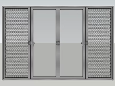 Modern Sliding Windows With Metal Frame Mesh Design And Side Panels 3d model