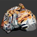 Colorful Tiger Head With Intricate Patterns And Yellow Eyes On Gray Background