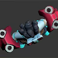 Stylized Futuristic 3D Character With Mechanical Headgear Teal Pink Outfit And Armored Gloves
