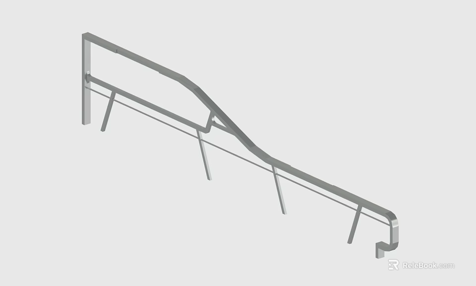 3D Model Of Curved Metal Handrail With Support Legs Architectural Structure 3d model 