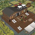 Boutique Guesthouse With Wooden Deck Sun Loungers Outdoor Umbrellas And Palm Trees In Green Fields