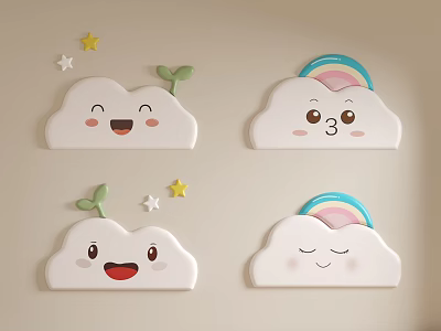 Children's room cloud soft bag bedside tatami bed wall 3d model