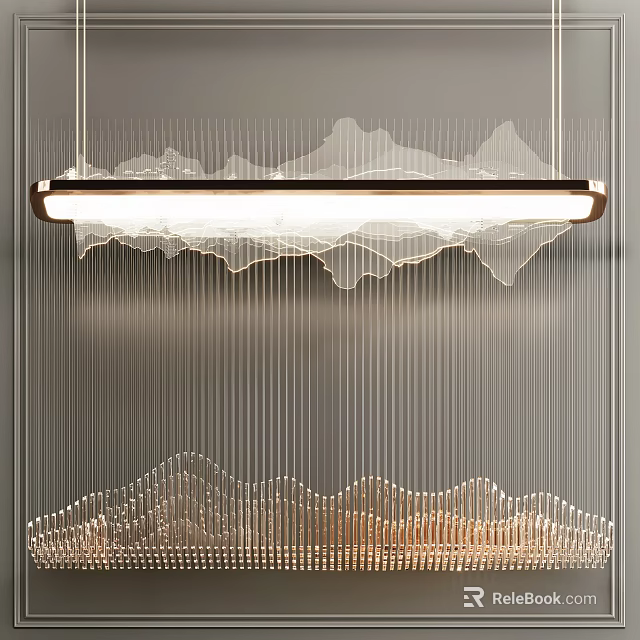 Modern Mountain Inspired Chandelier With Elegant Golden Frame And Warm Illumination 3d model 