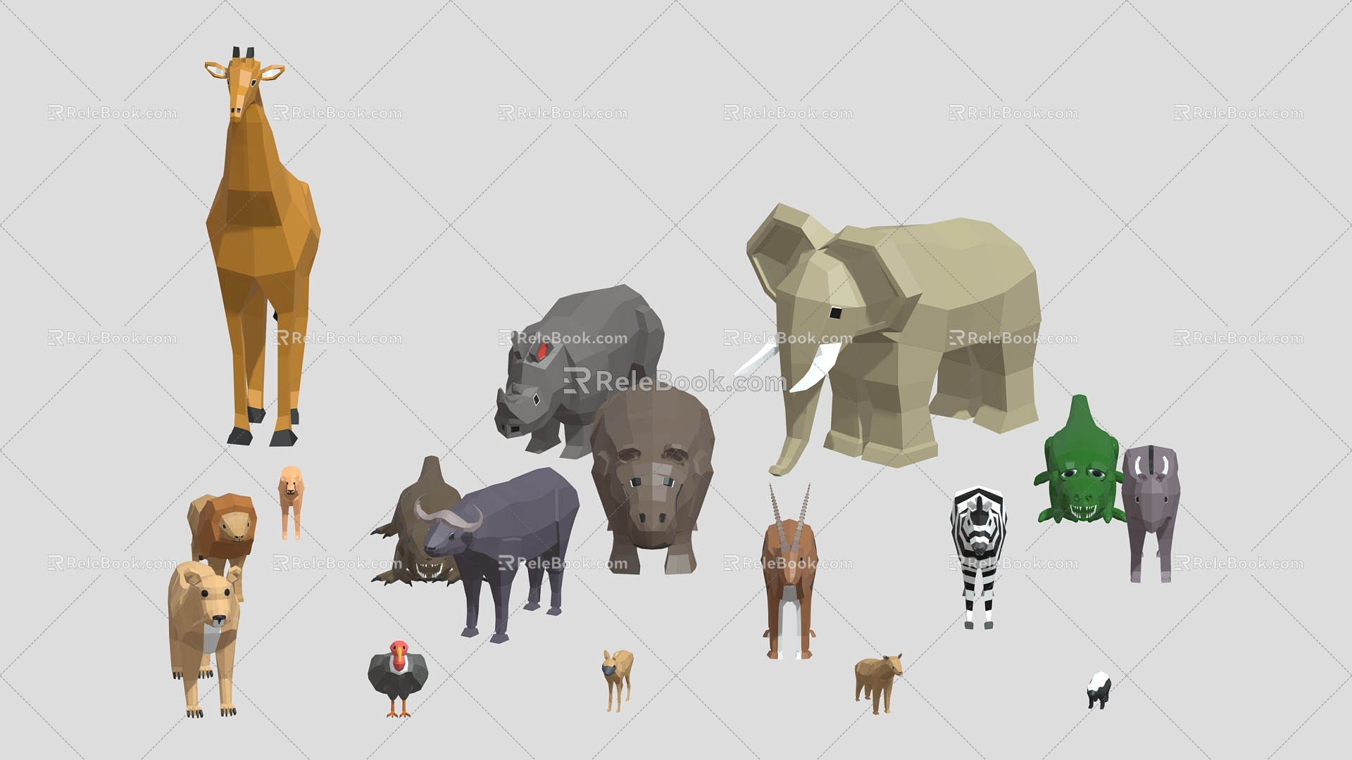 Low Poly Animal Cartoon Animal Cartoon Elephant Cartoon Giraffe Cartoon Tiger Sika Deer African Animal 3d model