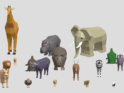 Low Poly Animal Cartoon Animal Cartoon Elephant Cartoon Giraffe Cartoon Tiger Sika Deer African Animal 3d model