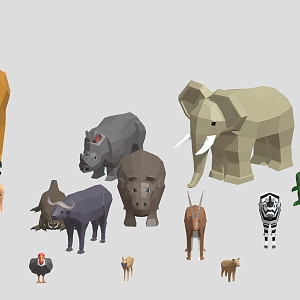 Low Poly Animal Cartoon Animal Cartoon Elephant Cartoon Giraffe Cartoon Tiger Sika Deer African Animal 3d model