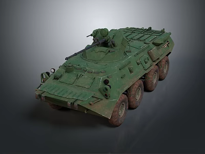 Green Armored Military Vehicle with Six Wheels Mounted Weapon and Tactical Armor Design 3d model