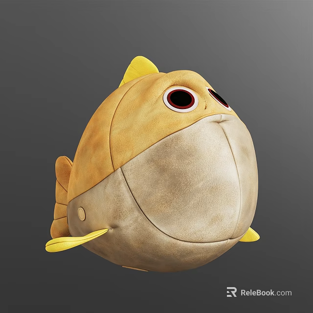 Cute Round Yellow Fish Shaped Plush Toy With Big Red Eyes And Fins 3d model 
