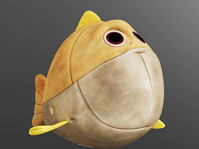 Cute Round Yellow Fish Shaped Plush Toy With Big Red Eyes And Fins 3d model