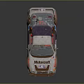 White Rally Car Featuring Shell Mobil 1 Decals Muddy Body And Number 1