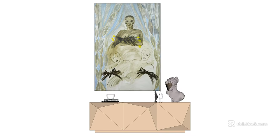 Artistic Home Decor Featuring Painting Central Figure Two Children On Geometric Cabinet Decorative Figurine Cup 3d model 