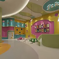 Kindergarten Bright Interior Design With Colorful Ceiling Decorations And Reception Desk