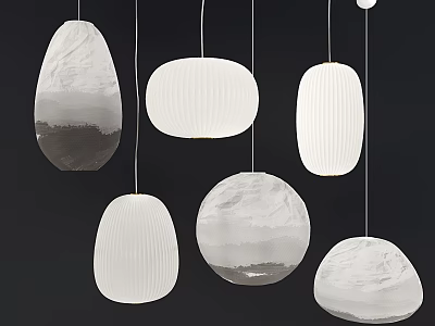 Modern Artistic Chandeliers With Various Shapes And Textured Shades For Interior Decoration 3d model