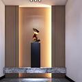 Modern Lobby Reception Desk With Sofas Decorative Walls Lighting And Marble Flooring 3d model