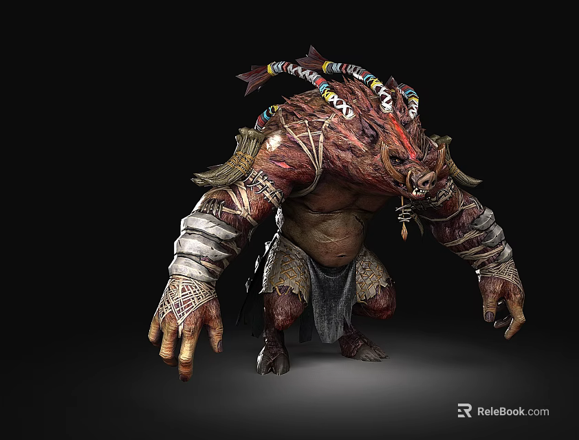 Fierce Fantasy Monster Game Movie Character With Decorative Headpiece Bandaged Arms And Rough Skin 3d model 