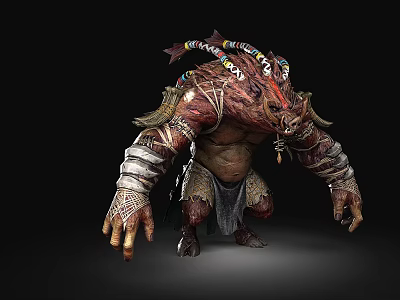 Fierce Fantasy Monster Game Movie Character With Decorative Headpiece Bandaged Arms And Rough Skin 3d model